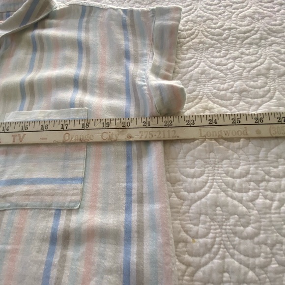 Per Se Linen Blend White with Pastel Stripes Casual Button Down Shirt Size L - Picture 11 of 12